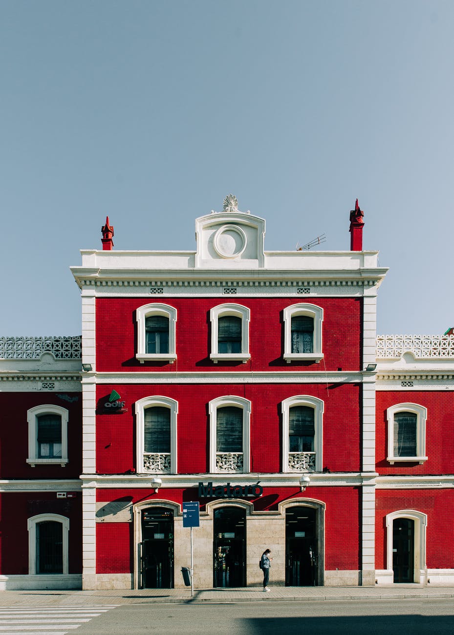 red train station building