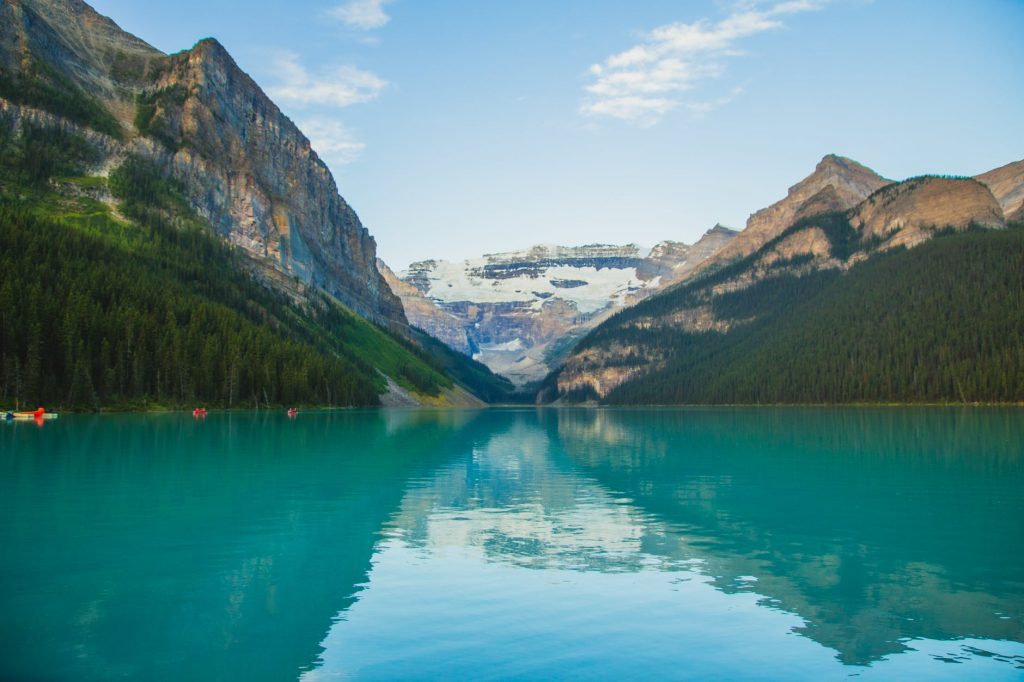 turquoise lake among mountainous terrain